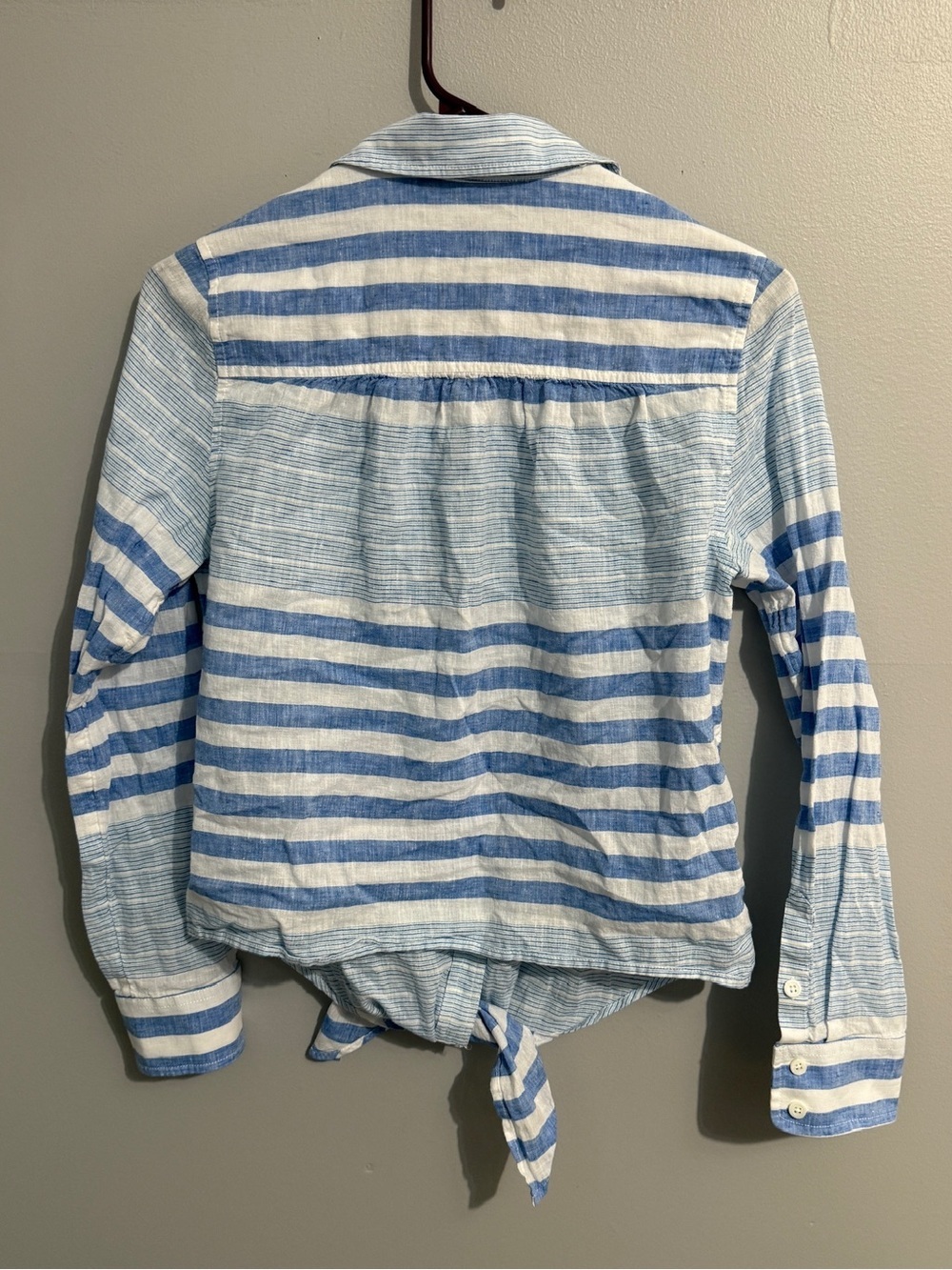 Vineyard Vines Top Womens 2 Button Up Tie Front Striped Linen Blend Preppy - Picture 2 of 10